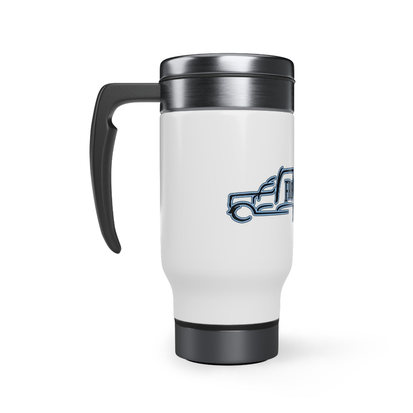 Fr8KingLtd Trk'd -- Stainless Steel Travel Mug with Handle, 14oz